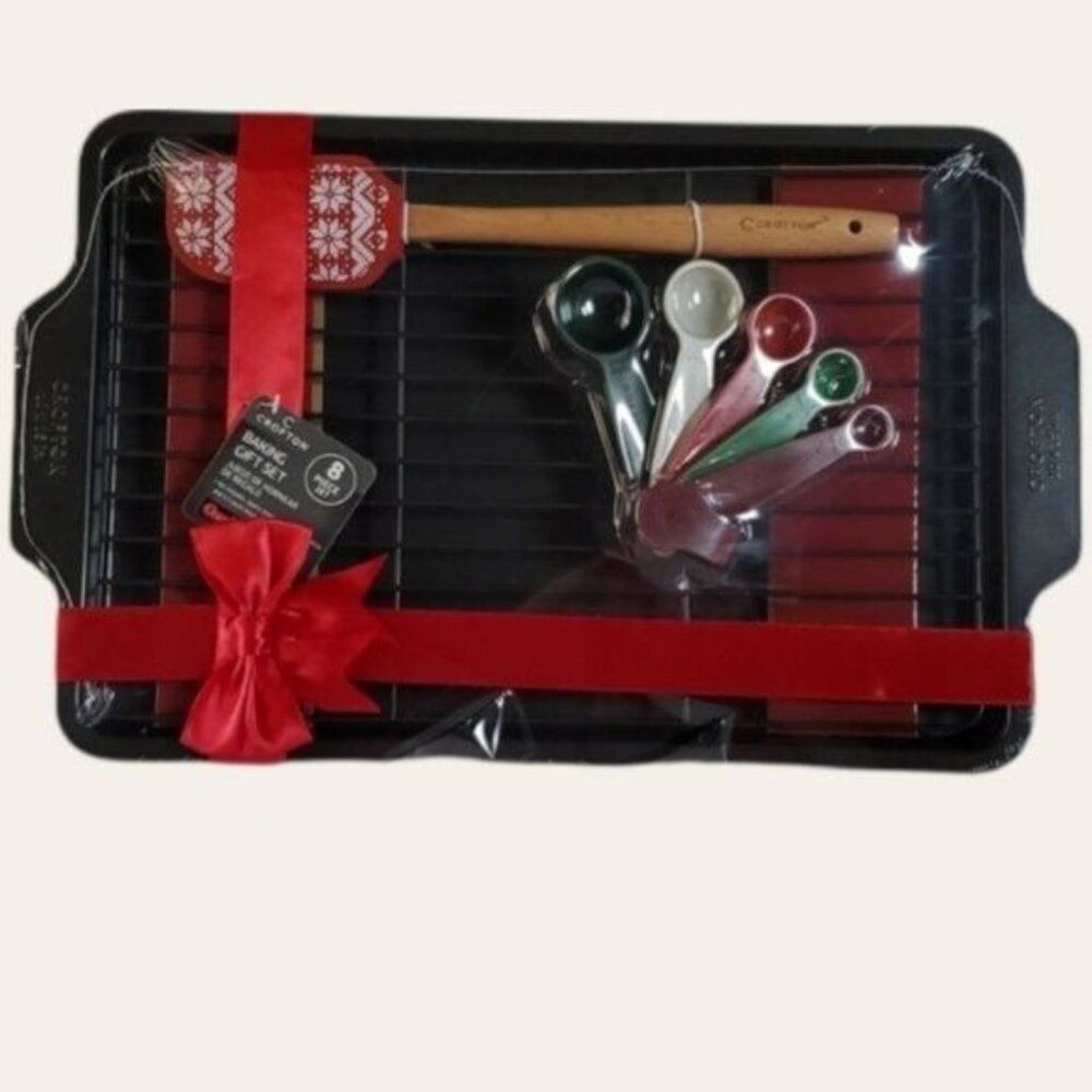 8 piece Baking Gift Set Spatula Measuring Spoons Rack Sheet Pan Cooking COOKIE